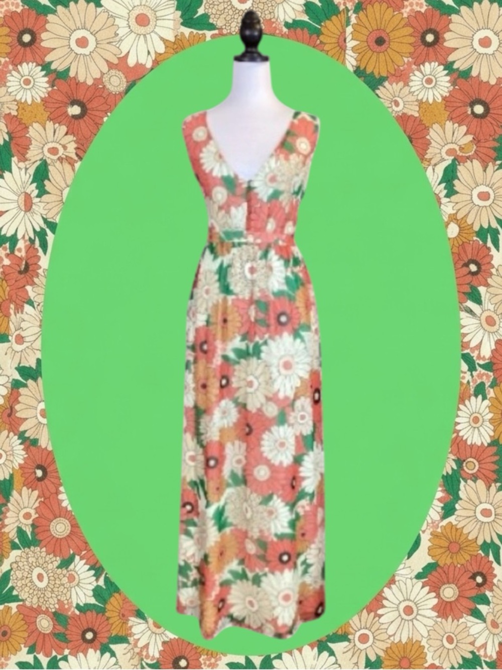ModCloth Retro Boho Grandmacore Cottagecore 70s Style Daisy Floral Maxi Dress L